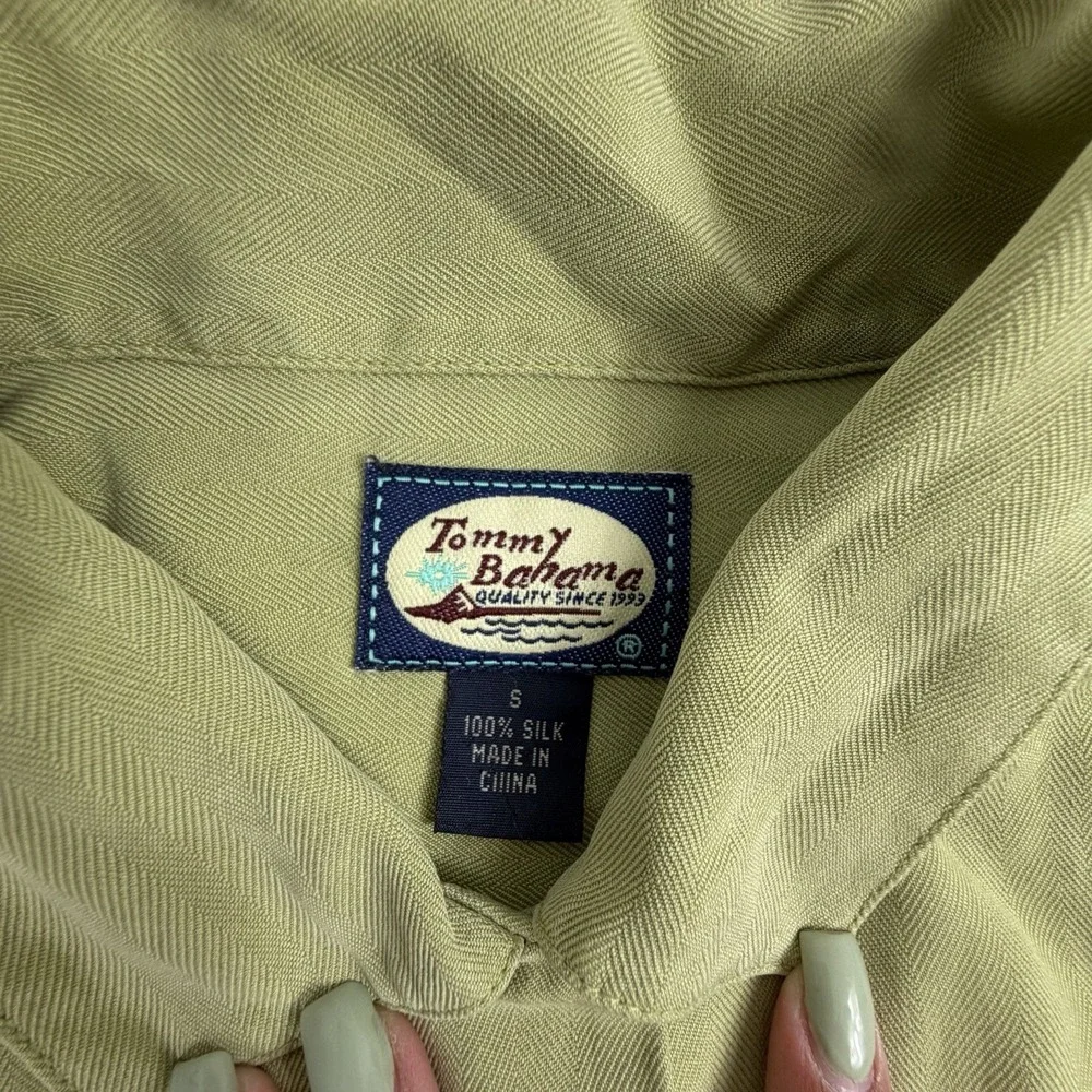 Tommy Bahama Women Silk Herringbone Button Down Shirt Sage Green Long Sleeve S - Picture 2 of 12